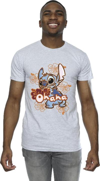 Actual product image Disney Mens Lilo And Stitch Ohana Orange Hibiscus T-Shirt (S)