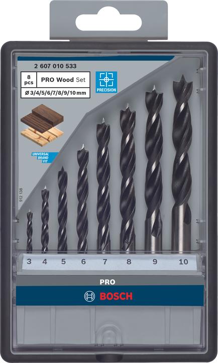 Image du produit Bosch Professional Zubehör Kit de mèches hélicoïdales à bois PRO Wood. 8 pcs. (5 mm, 6 mm, 7 mm, 8 mm, 9 mm, 10 mm, 3 mm, 4 mm)