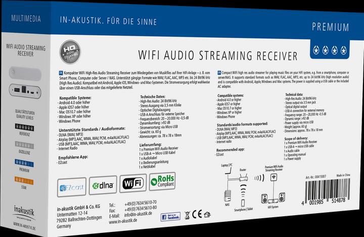 Image du produit Inakustik Récepteur de streaming audio WiFi haut de gamme (Transmission sans fil)