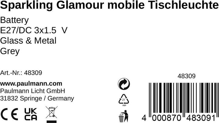 Immagine prodotto Pauleen Lampada da tavolo mobile Glamour scintillante (30 lm, E27)