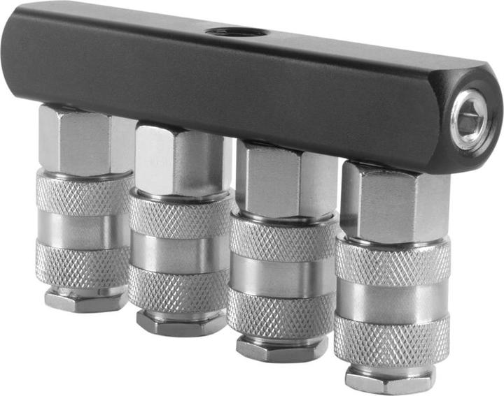 Produktbild Stahlwerk 4-fach Druckluft-Verteiler bis 35 bar mit Schnellkupplung 1/4 Zoll