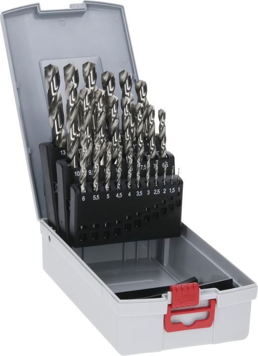 Bosch Professional Zubehör PRO Metal HSS-G Spiralbohrer-Set, 25-tlg. (1 mm, 1.5 mm, 2 mm, 2.5 mm, 3 mm, 3.5 mm, 4 mm, 4.5 mm, 5 mm, 5.5 mm, 6 mm, 6.5 mm, 7 mm, 7.5 mm, 8 mm, 8.5 mm, 9 mm, 9.5 mm, 10 mm, 10.5 mm, 11 mm, 11.5 mm, 12 mm, 12.5 mm, 13 mm)