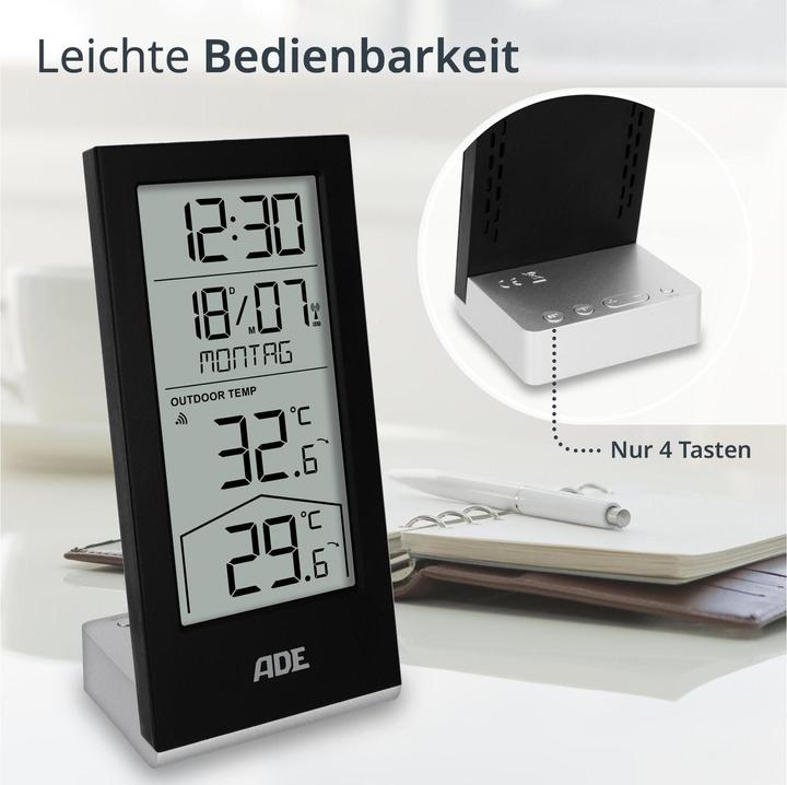 Actual product image ADE Wetterstation mit Funk-Aussensensor Schwarz, Funktionen