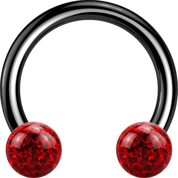Star Piercing Circular Barbell schwarz mit zwei Kristall Kugeln rot Epoxy Schutzschicht (ohne Messing, Titan G23)