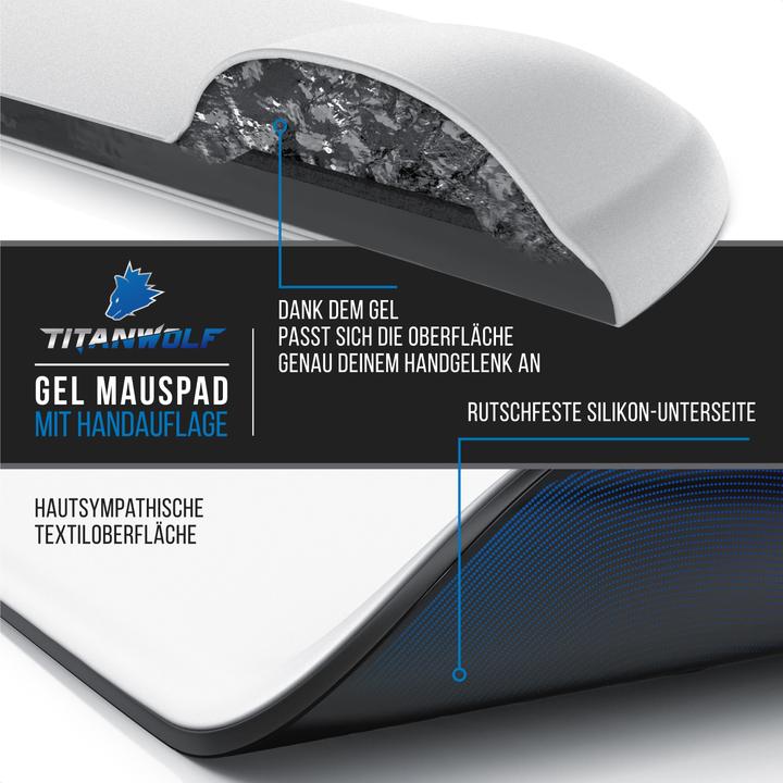Produktbild CSL Gaming-Mauspad mit Handgelenkstütze, Büromausmatte mit Gel-Pad, abwaschbares Gel-Mauspad, weiss