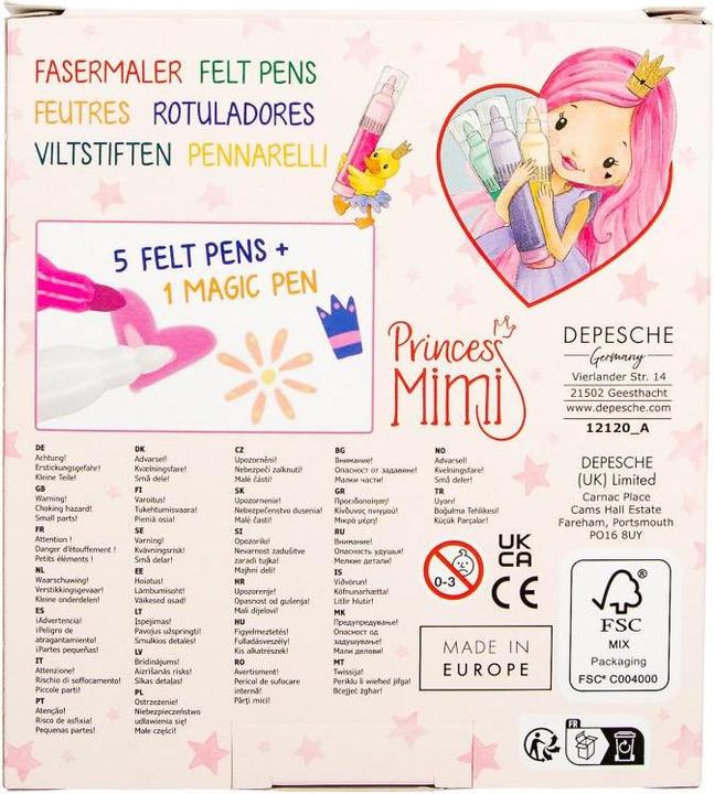Actual product image Depesche Princess Mimi - Magic Marker - (412120) (Apricot, Yellow, Delicate yellow, Lilac, Green, Blue, Pink, Rose, Red, 6 x)