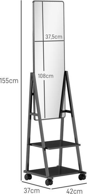 Immagine prodotto Swisshandel24 Ganzkörperspiegel 42 x 155 cm Standspiegel mit Ablage, Wandspiegel mit Rolle (37 x 155 cm)