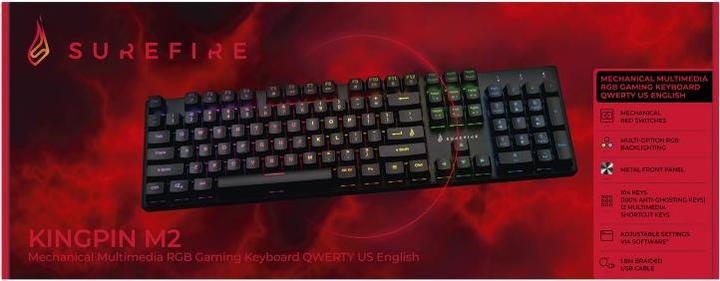 Produktbild SureFire Gaming KingPin M2 Kabelgebunden, USB Gaming-Tastatur Beleuchtet, Multimediatasten US-Engli (US, Kabelgebunden)