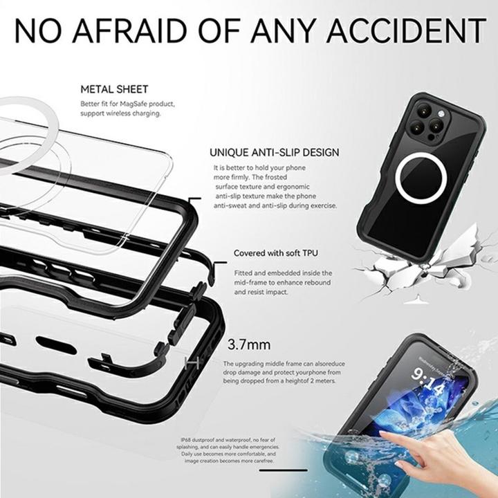 Image du produit Redpepper Apple iPhone 16 Pro - Dot Series Outdoor Case, IP68, MagSafe, étanche, noir (Apple iPhone 16 Pro)