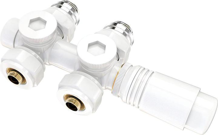Actual product image Emke Thermostatic valve, Universal Valve with Thermostat for Radiators, 10 bar, 7 levels, White