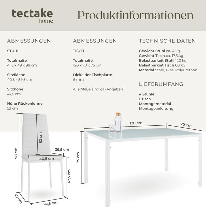 Image du produit tectake Essgruppe Berlin (120 x 70 x 75 cm)