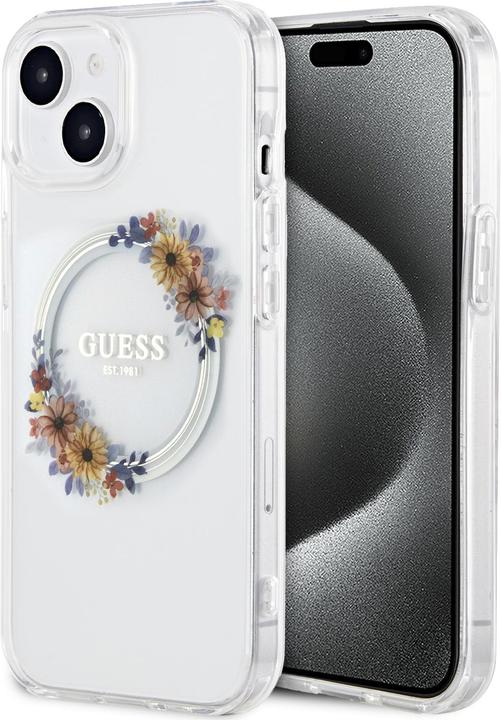 Image du produit Guess GUHMP15SHFWFCT iPhone 15 / 14 / 13 6.1" étui rigide transparent IML Flowers Wreatch MagSafe (Apple iPhone 15)