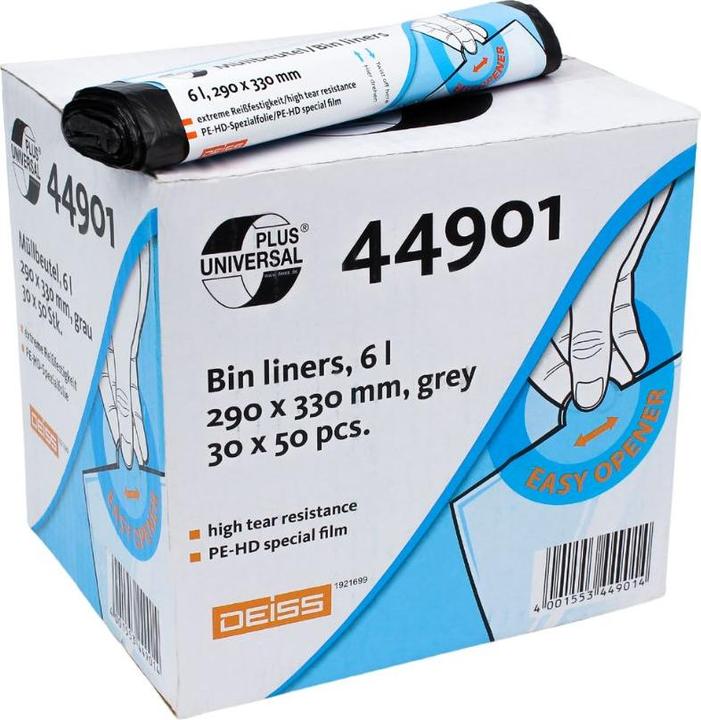 Immagine prodotto Universal Plus Fodera per cestino 6.0 l grigio 6 µm, 1 pz. (50 x, 6 l)