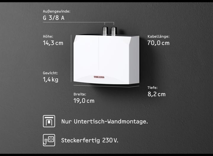 Produktbild Stiebel Eltron DHM 3 Mini Durchlauferhitzer nur fürs Handwaschbecken, 3,5 kW, mit Stecker, VDE geprüft