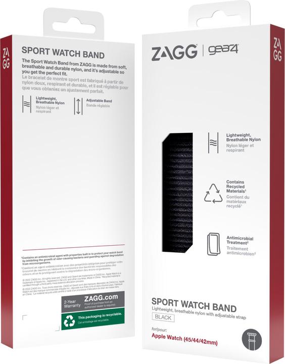 Actual product image Zagg GEAR4 705009516, Band, Orologio intelligente, Nero, Apple, Apple Watch 45/44/42mm, Nylon (Nylon)