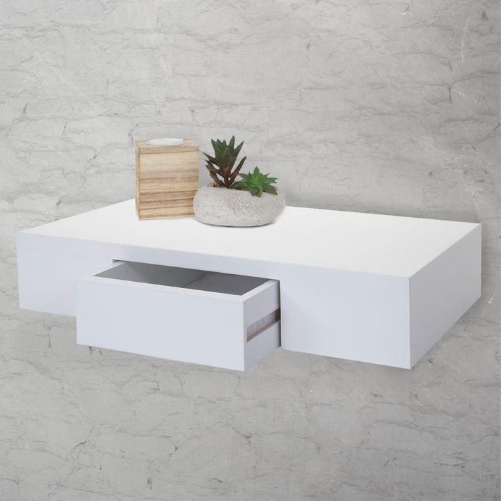 Image du produit Swisshandel24 Étagère murale Oise, Étagère suspendue avec tiroir, 40cm - blanc