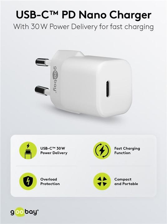 Actual product image Goobay USB C Nano Quick Charger with GaN technology (30 W)
