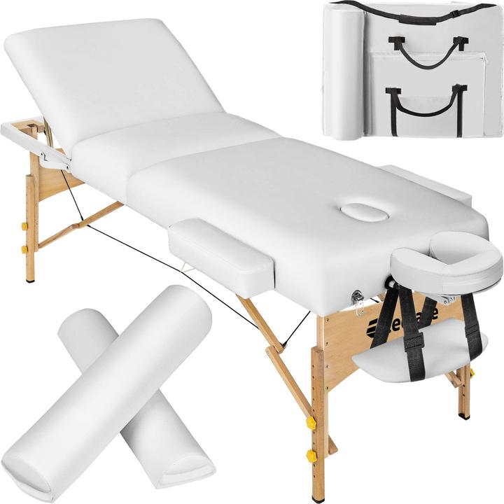 tectake 3 Zonen Massageliege-Set Somwang mit 7,5cm Polsterung, Rollen und Holzgestell