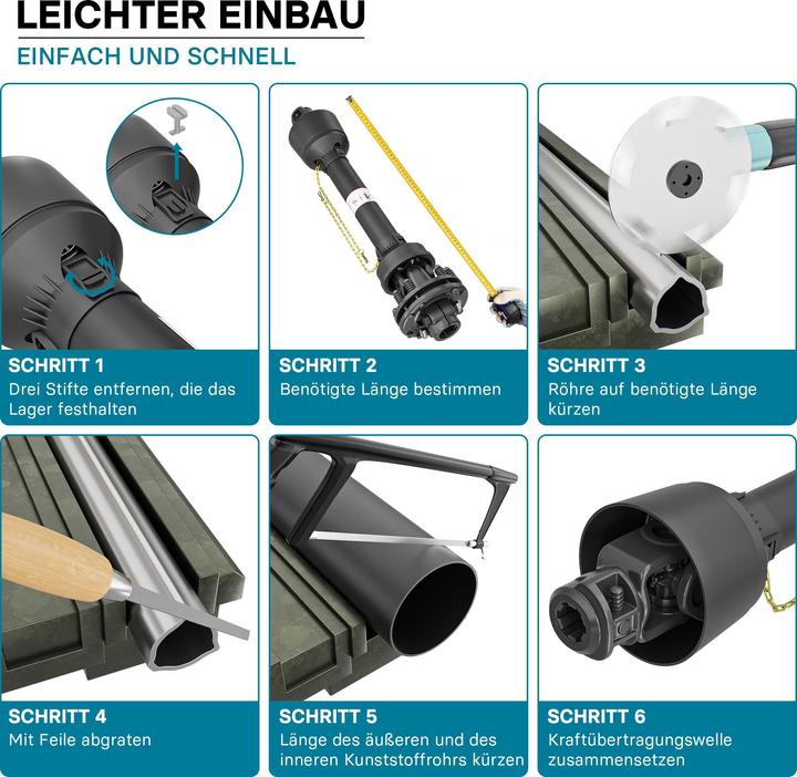 Produktbild Wiltec Zapfwelle T6 Gelenkwelle 1200-1560mm 830Nm 540U/min PTO-Shaft 74kW 1 3/8" 6 Zahn