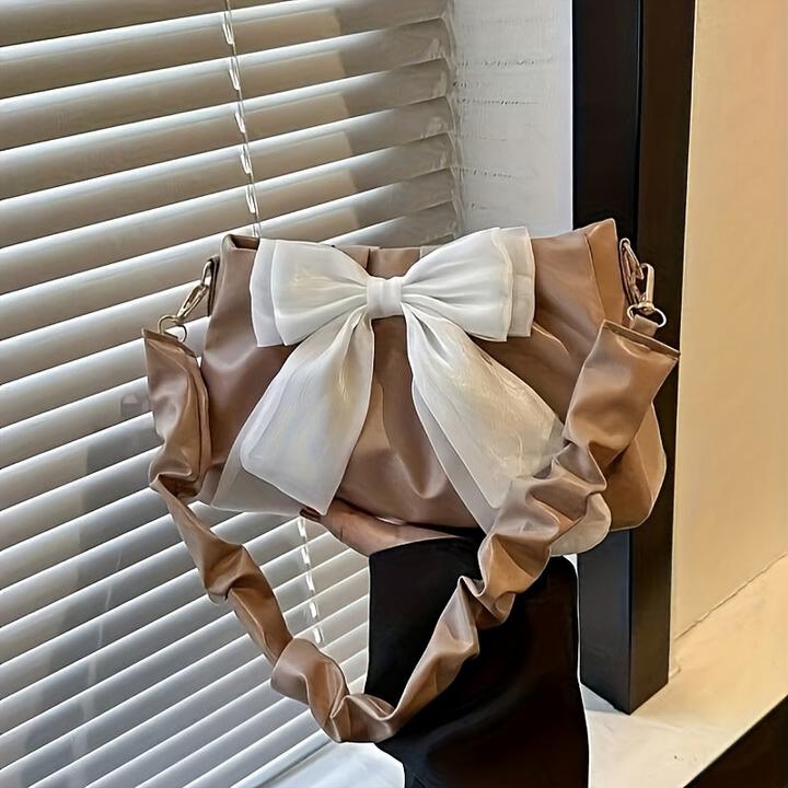 Produktbild Only-Bags.Store Schicke Umhängetaschen mit Schleife, monochrome Taschen mit Magnetverschluss und Polyesterfutter