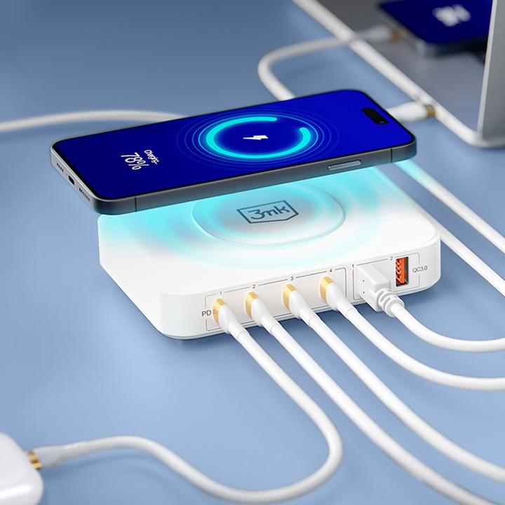 Actual product image 3MK Hyper Charger PowerMax 100W 4xUSB-C + 2xUSB-A stacja ładująca z ład. indukcyjną QC+PD (100 W)