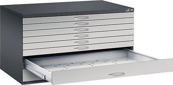 Produktbild C+P Zeichnungsschrank, A0, 8 Schubladen, H 760 mm, schwarzgrau / weissaluminium