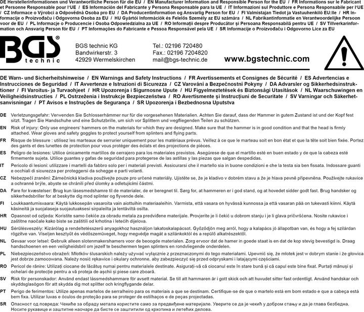 Immagine prodotto BGS Martello per meccanica manico fibra di vetro DIN 1041 500 g (704 g)