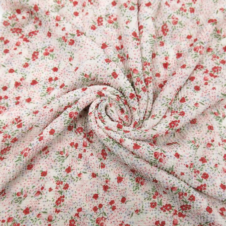 Actual product image Stoffrestposten Pleated chiffon - Scattered flowers on off-white - Minimum quantity: 1 metre