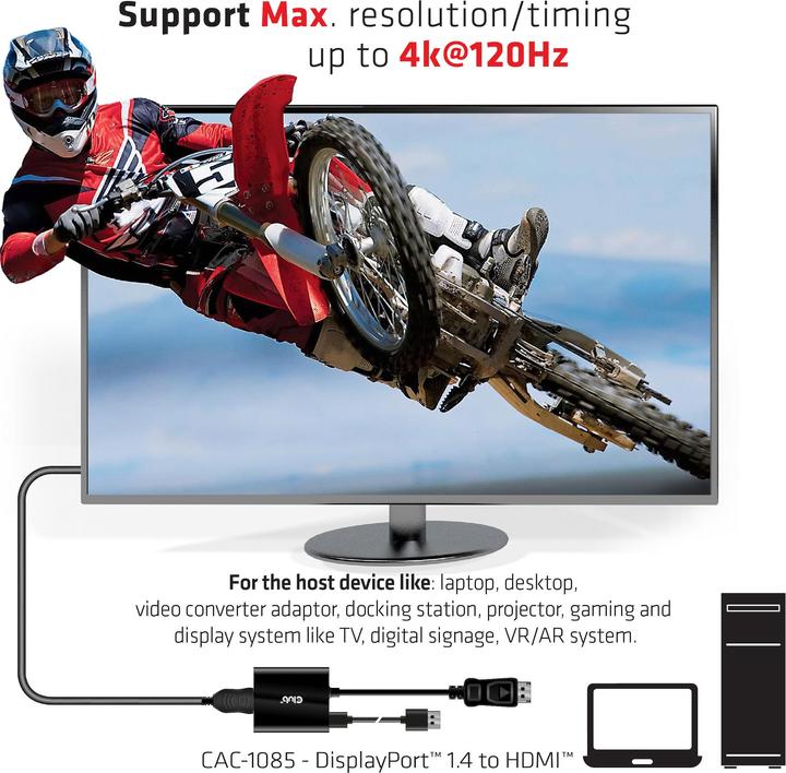 Produktbild Club 3D Adapter DP 1.4 auf HDMI 4K120Hz HDR Aktiver Adapter (HDMI, 6.20 cm)