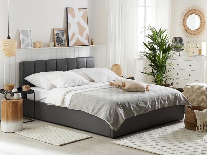 Produktbild Beliani Bett Kunstleder grau mit Bettkasten hochklappbar 180 x 200 cm DREUX (180 x 200 cm)