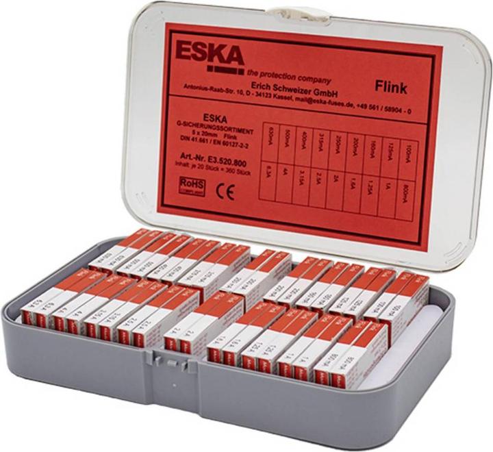 Image du produit ESKA E3520800 Assortiment de fusibles fins (Ø x L) 5 mm x 20 mm Flink -F- Contenu 3 (Microfusible, Agiles)