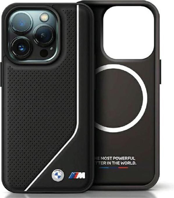 Actual product image BMW BMHMP15S23PUCPK iPhone 15 / 14 / 13 6.1" czarny/black hardcase Perforated Twisted Line MagSafe (Apple iPhone 15)