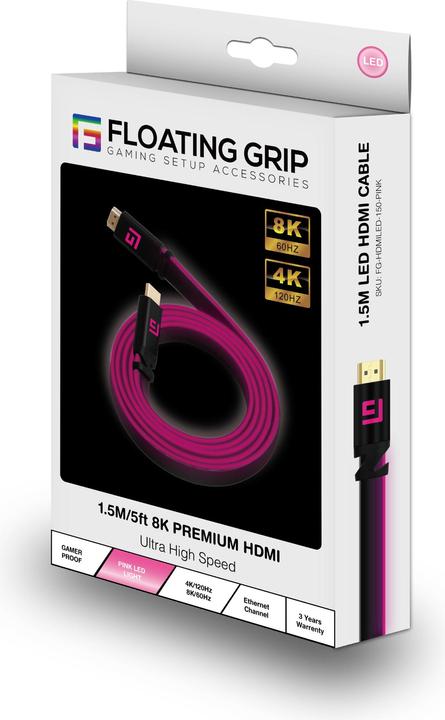 Actual product image Floating Grip HDMI Cable High Speed 8K/60Hz LED 1.5m pink (1.50 m, HDMI)