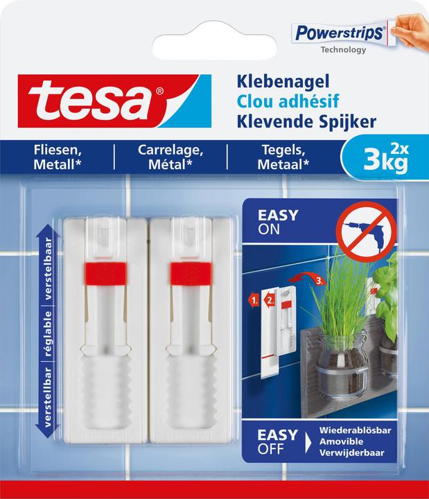 Produktbild tesa Klebenagel für Fliesen & Metall, höhenverstellbar