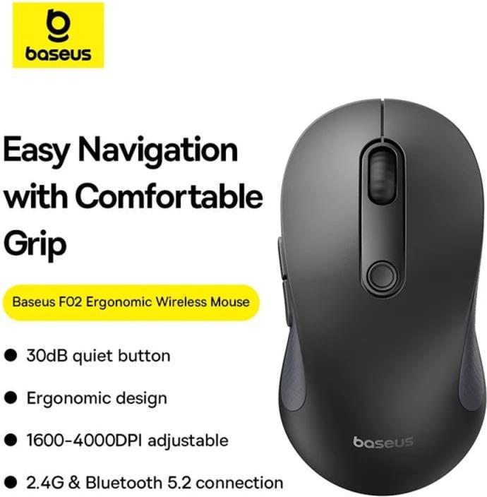 Immagine prodotto Baseus F02, 4000DPI, BT / Wi-Fi, nero