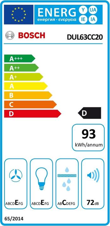 Etichetta energetica Bosch Hausgeräte DUL63CC20 (Sottostruttura cappuccio)