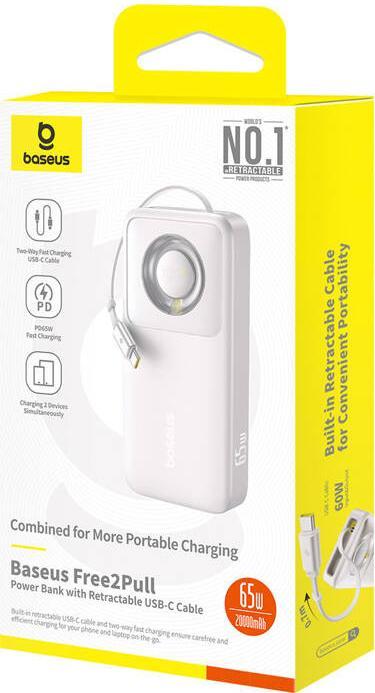 Produktbild Baseus Powerbank OS Free2Pull 20000mAh 65W + cable (szary) (20000 mAh, 65 W, 74 Wh)