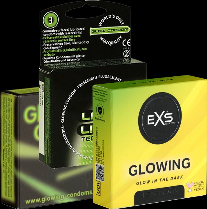 Kondomotheke Glow Mix No.2 - 3x3 glow condoms for more fun in the dark (9 pcs.)