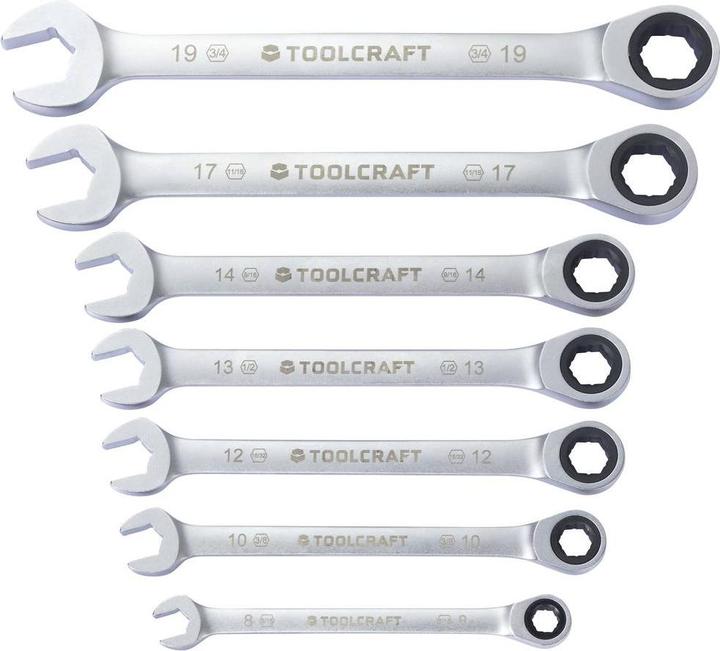 Actual product image Toolcraft TO-9626412 Ratschen-Einringschlüssel-Satz 7teilig Schlüsselweite (Met (17 mm, 8 mm, 14 mm, 19 mm, 13 mm, 12 mm, 10 mm)