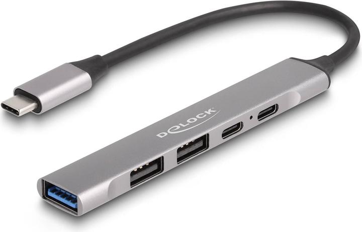 Produktbild Delock 4 Port Slim USB Type-C™ Hub mit 1 x USB 10 Gbps Typ-A + 2 x USB 2.0 Typ-A + 1 x USB 2.0 USB Type-C™ (USB-C, 4 Ports)