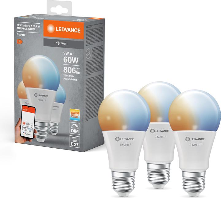 Produktbild Ledvance Smart+ Wifi Classic (E27, 9 W, 806 lm, 3 x, F)