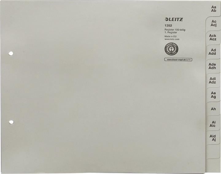 Image du produit Leitz Répertoire en papier de tulle, A-Z, pour 100 classeurs, gris