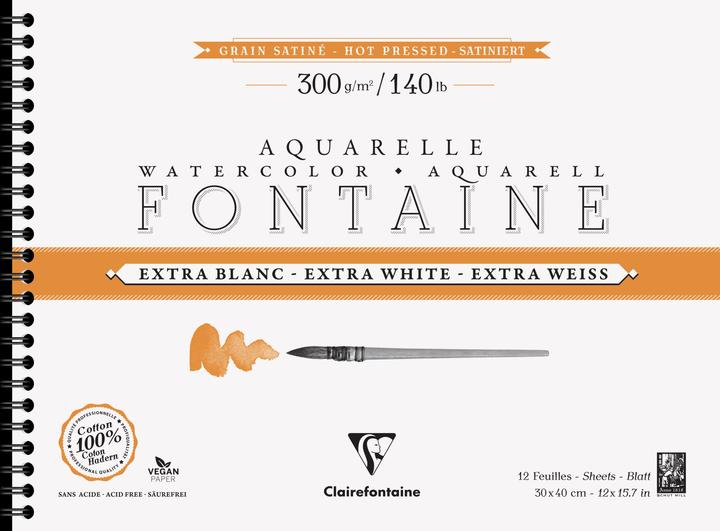 Immagine prodotto Clairefontaine Fontaine, Aquarellpapier extraweiss satiniert/hot pressed, Spiralblock 12 Bogen 300g 30x40 cm - (108 x)