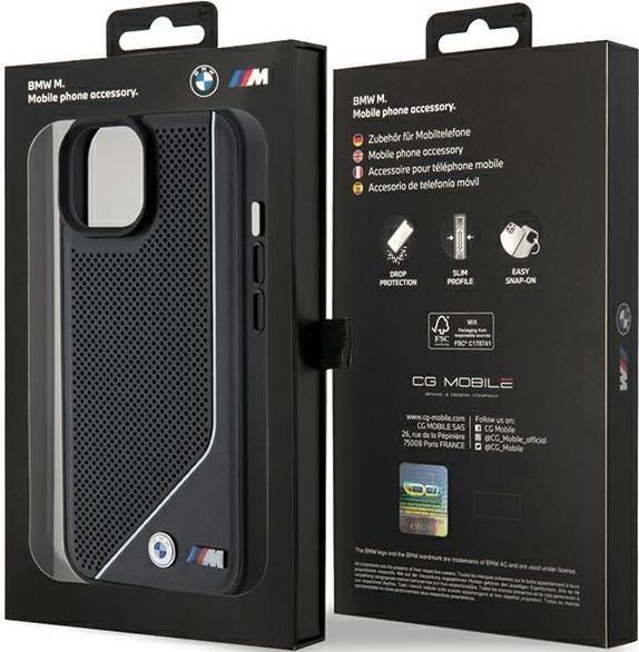 Actual product image BMW BMHMP15S23PUCPK iPhone 15 / 14 / 13 6.1" czarny/black hardcase Perforated Twisted Line MagSafe (Apple iPhone 15)