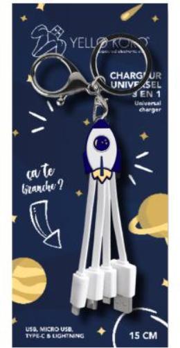Produktbild Yello koko Andy 3-in-1-Kabel USB-C/Micro-USB/Lightning auf USB-A 3A Rakete Schlüsselanhänger-Format (USB 3.0)