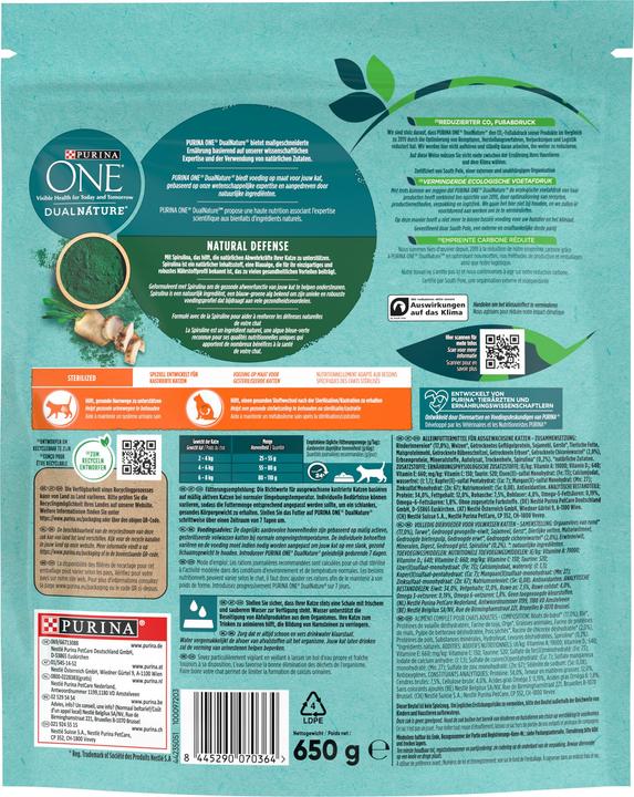 Produktbild Purina ONE DualNature NATURAL DEFENSE Sterilcat mit Spirulina & Rind (Adult, 1 Stk., 670 g)