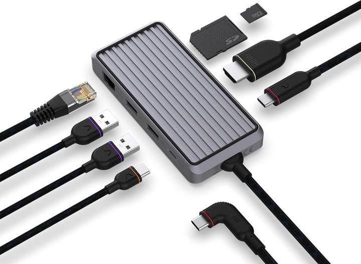 Produktbild Unisynk 8 Port USB-C Hub V2 4K 60 HZ 100QW Grey (USB-C)