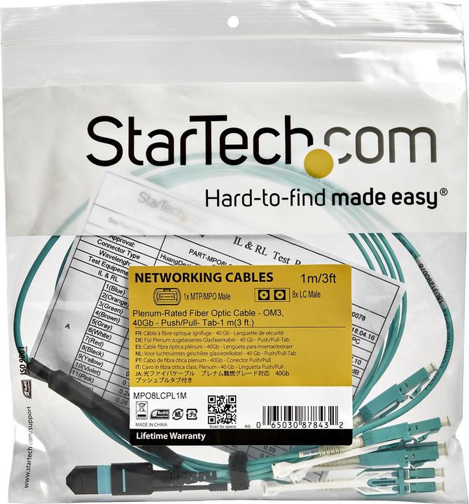 Produktbild StarTech MPO/MTP to LC Breakout Cable - Plenum-Ra (1 m)