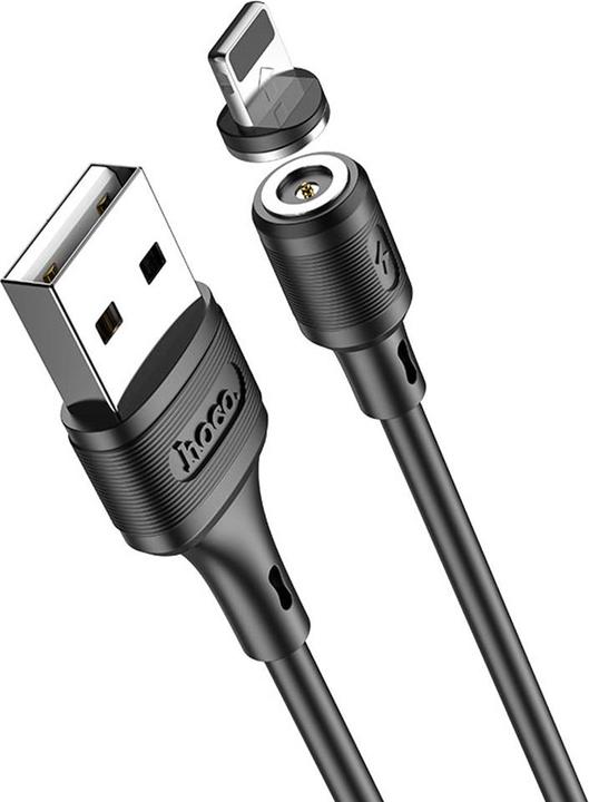 Actual product image Hoco - Charging Cable Sereno (X52) - Magnetic Conector, USB-A to Lightning, 12W, 2.4A, 1.0m - Black (1 m, USB 3.2 Gen 1, 12 W)