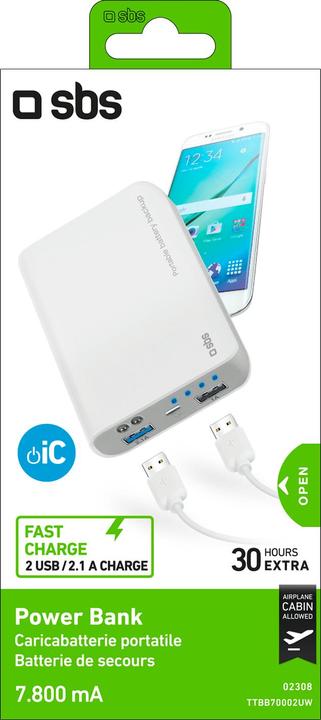 Produktbild SBS Power Bank 7.800 mAh für Tablets und Smartphones (7000 mAh, 25.90 Wh)